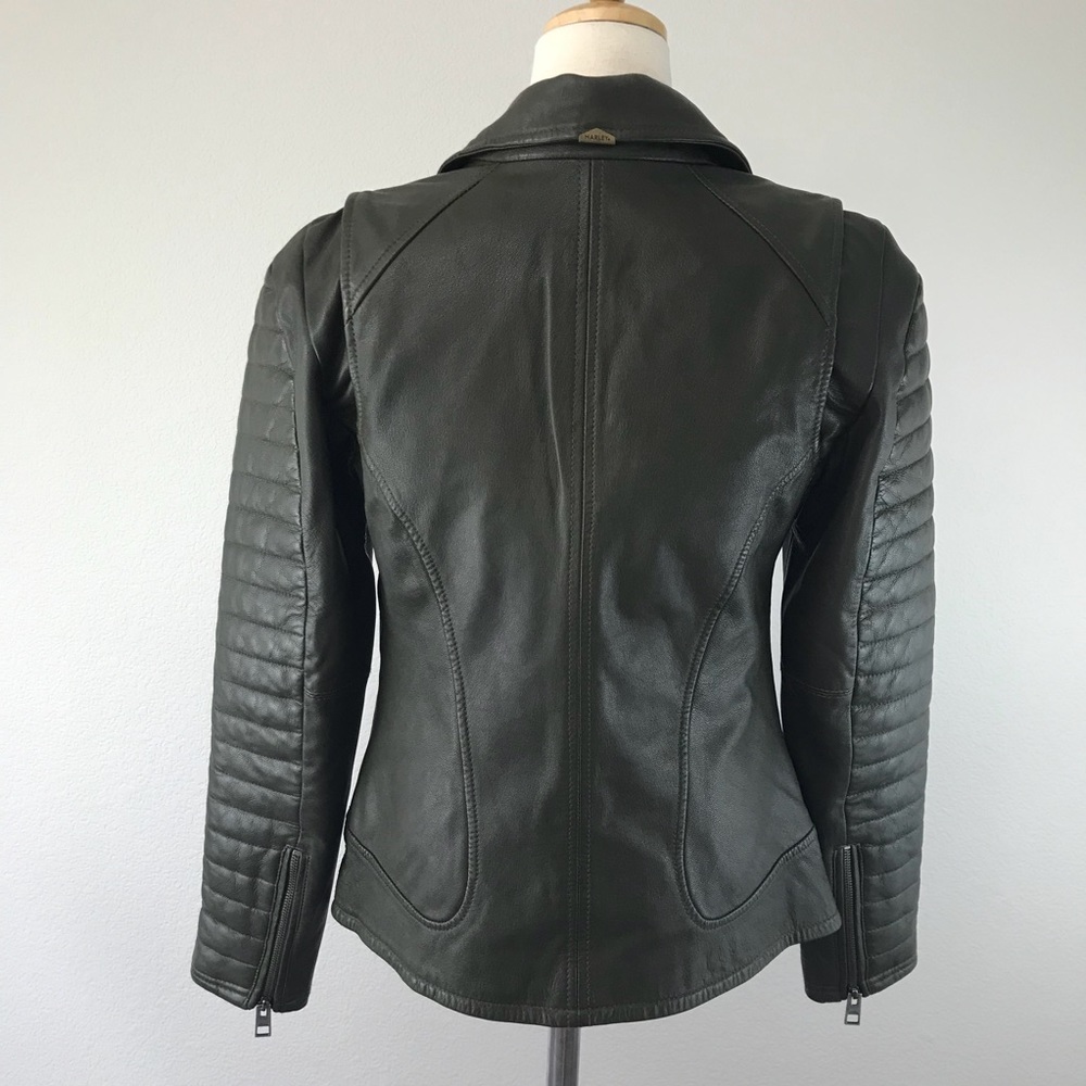 Harley Davidson army green leather jacket - Picture 2 of 8